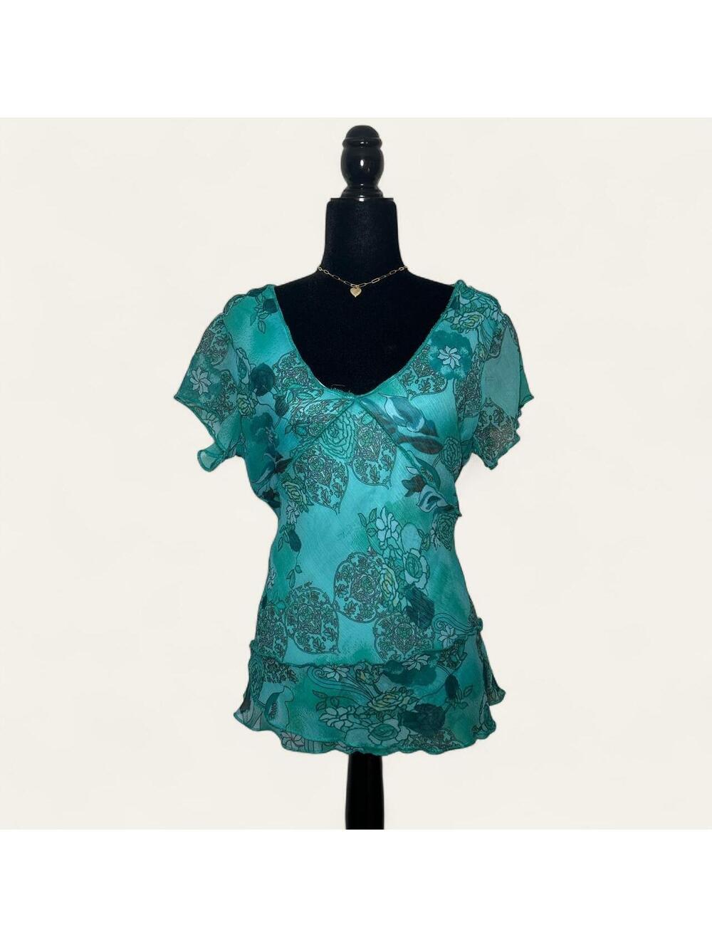 Vintage Y2K Reitmans Teal Fairycore Double Layer Top T-Shirt